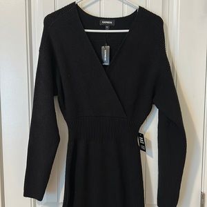 Express black midi fitted V neck sweater dress size small
